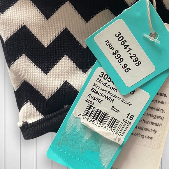 SEAFOLLY AUSTRALIA Size 16 Bandeau Bikini Top Chevron Pattern Zip Front NEW - Picture 5 of 5